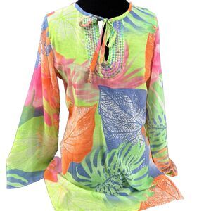 Hippie Indian Cotton Sequin detail Top Fairycore Resort Beach Summer Sheer Tunic
